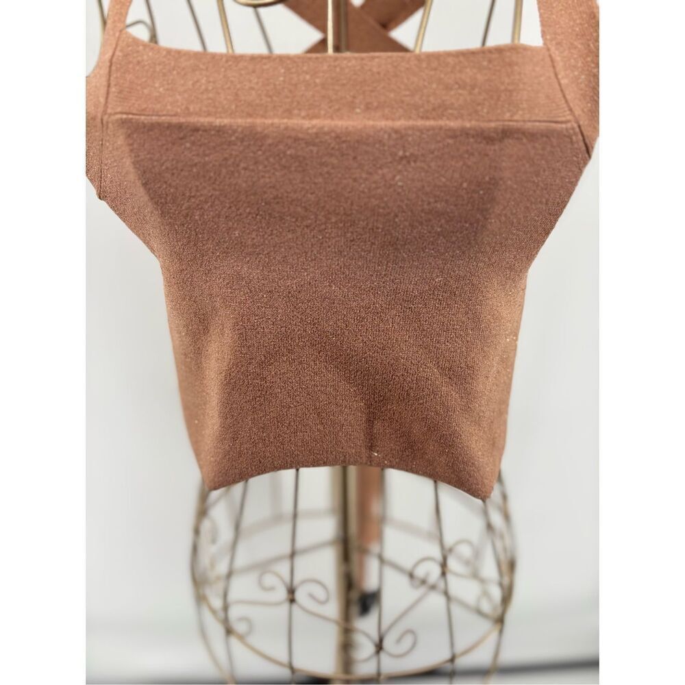 Wilfred Aritzia Cayenne Knit Strappy Halter Crop Top S Rose Gold - Picture 6 of 8